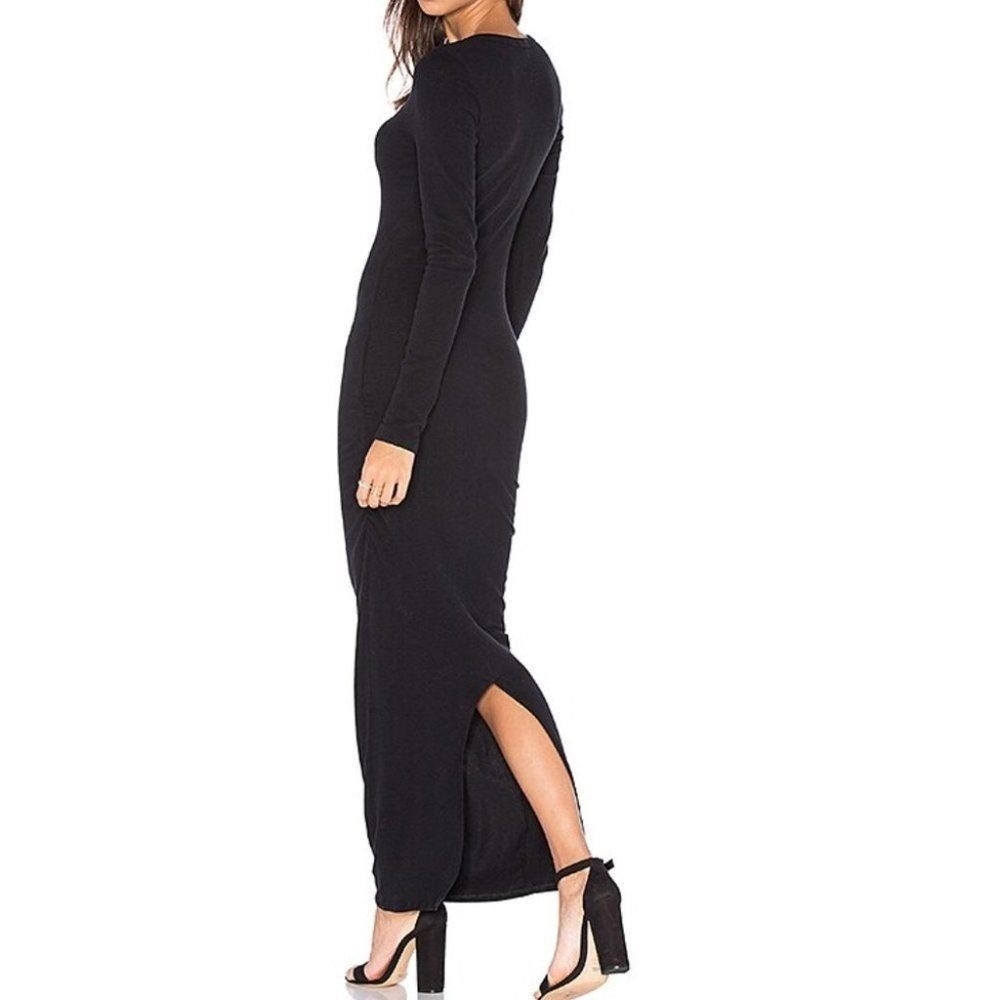 James Perse Black Skinny Split Ruched Maxi Dress Long Sleeve Size‎ 0 WMU6887 - Picture 2 of 10